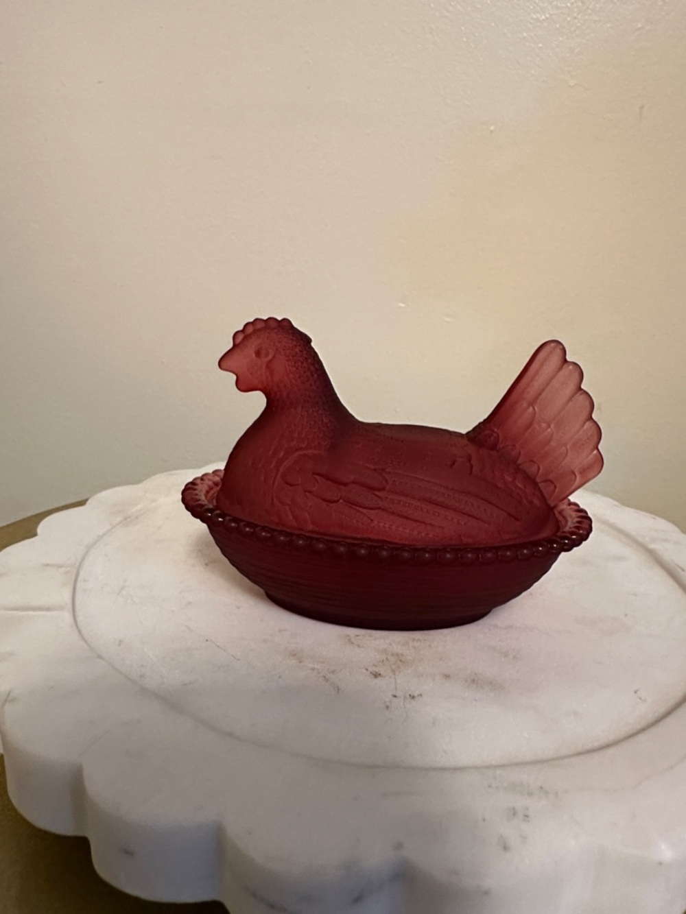 Glass Hen Covered Dish in Red - Decorative Bakeware Accent